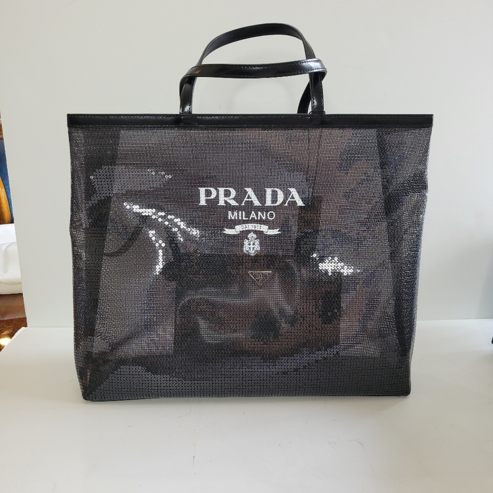 Prada mesh sequined large tote bag with removable pouch NWT - Picture 2 of 6